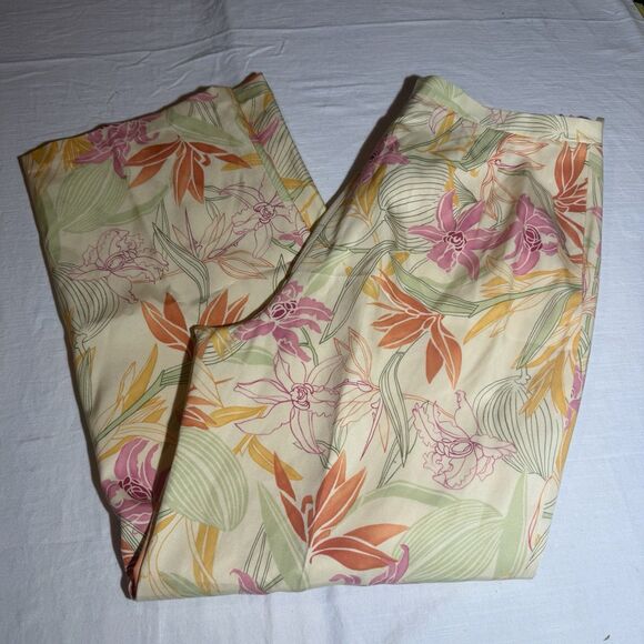Talbots Pants Women's Size 14 Yellow Silk Floral Lined High Waist Strait Leg - Picture 8 of 8